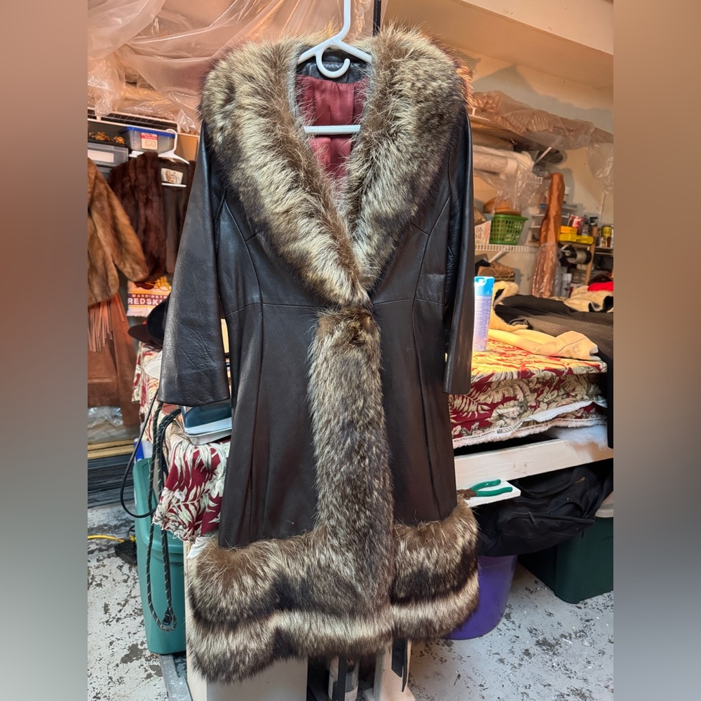 Luxurious Fur-Trimmed Leather Coat
